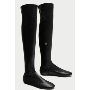 Zara Leather ish Over Knee Thigh High Flat Boots